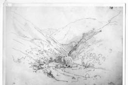 [Dibujo de un río entre las laderas de unos cerros, titulado "Río Colorado"]