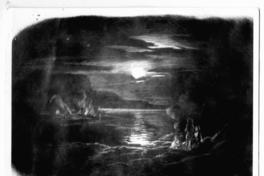 [Paisaje nocturno del reflejo de la luna en la desembocadura del Río Maule. Puerto de Constitución]
