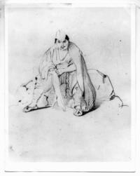 [Hombre minero, dibujo del hombre sentado sobre una piedra]