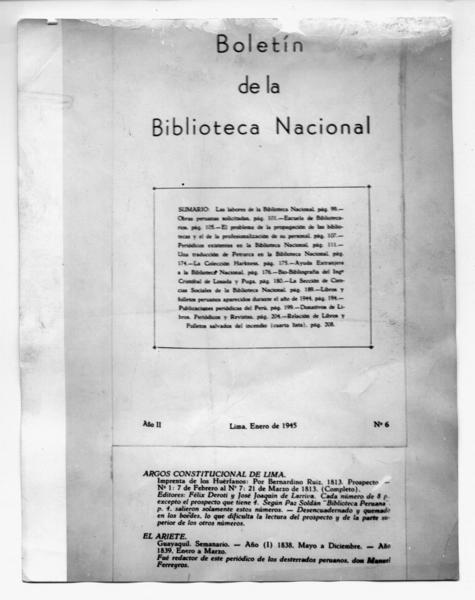 Boletín de la Biblioteca Nacional [del Perú] Lima, Enero de 1945
