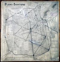 Plano de Santiago con el proyecto de transformación de la Sociedad Central de Arquitectos. Trazado definitivo