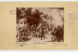 [Alegoría de la entrada del Ejército Constitucional a Santiago en 1891, se distinguen el General del Canto, Jorge Montt entre otros militares]