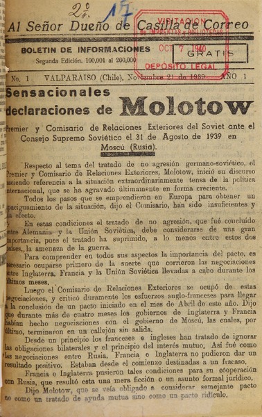 Boletín de informaciones (Valparaíso, Chile : 1939)