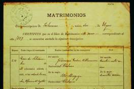 Certificado de Matrimonio de Jerónimo Godoi y Peta Alcayaga.