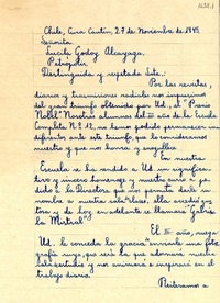 [Carta] 1945 nov. 27, Curacautín, Chile [a] Lucila Godoy Alcayaga, Petrópolis, [Brasil]