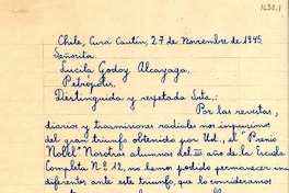 [Carta] 1945 nov. 27, Curacautín, Chile [a] Lucila Godoy Alcayaga, Petrópolis, [Brasil]