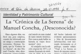 La "Crónica de La Serena" de Manuel Concha, desconocida?  [artículo] Gonzalo Ampuero Brito.