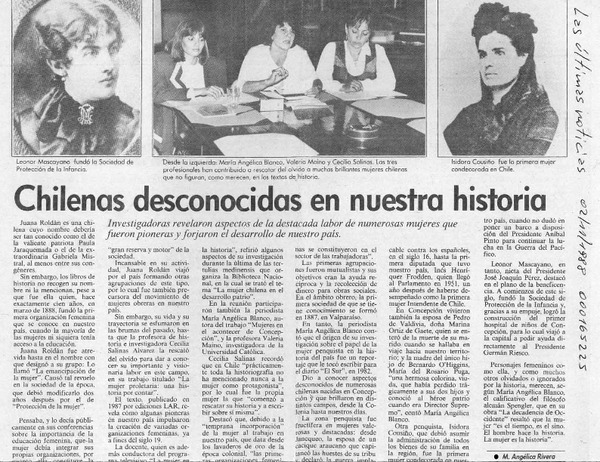 Chilenas desconocidas en nuestra historia  [artículo] M. Angélica Rivera.