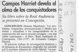 Campos Harriet devela el alma de los conquistadores  [artículo] Sonnia Mendoza.
