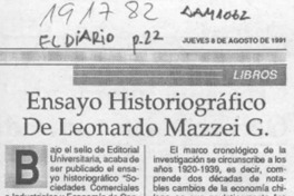 Ensayo historiográfico de Leonardo Mazzei G.  [artículo].