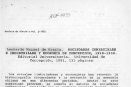 Leonardo Mazzei de Grazia "Sociedades comerciales e industriales y economía de Concepción, 1920-1939"  [artículo]Arnoldo Pacheco Silva.