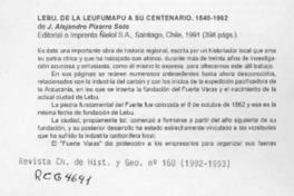 Lebu, de la Leufumapu a su centenario, 1540-1962  [artículo] Sergio Martínez Baeza.