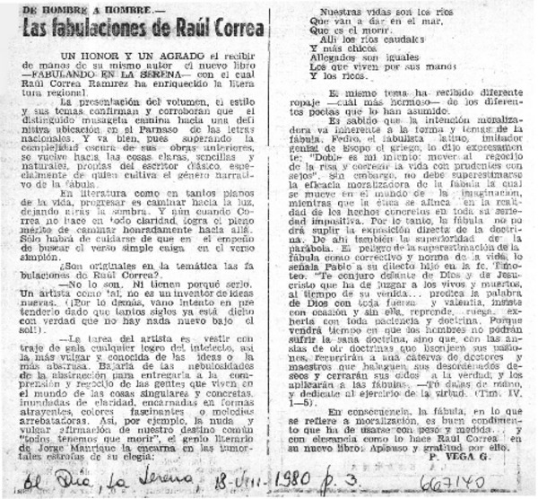 Las fábulaciones de Raúl Correa  [artículo] P. Vega G.