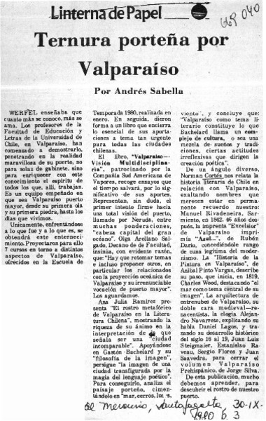 Ternura porteña por Valparaíso  [artículo] Andrés Sabella.