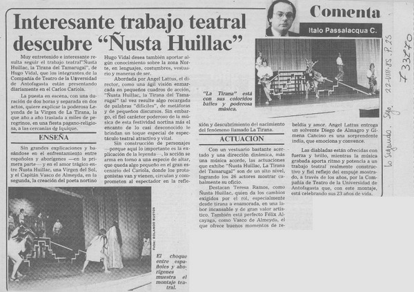 Interesante trabajo teatral descubre "Ñusta Huillac"