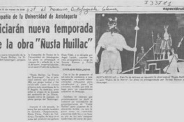 Iniciarán nueva temporada de la obra "Ñusta Huillac".