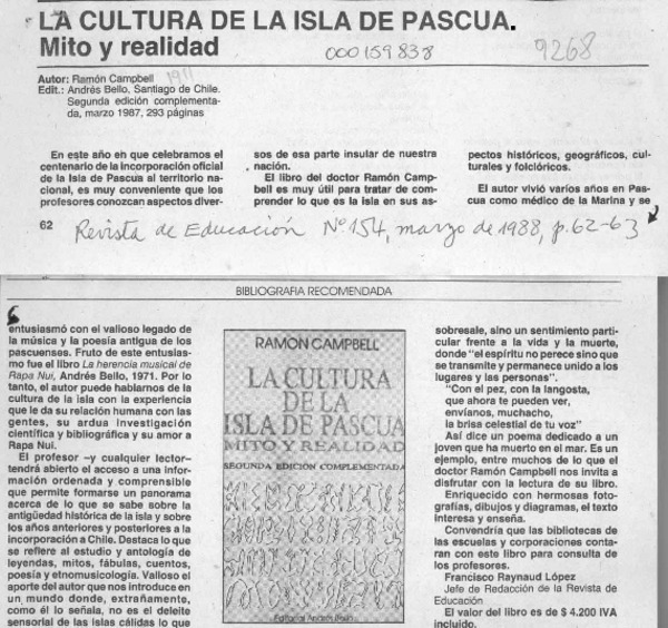 La cultura de la Isla de Pascua  [artículo] Francisco Raynaud López.