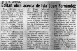 Editan obra acerca de Isla Juan Fernández.