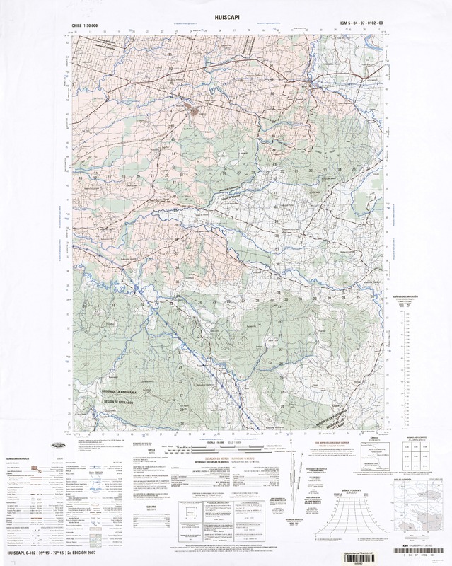 Huiscapi G-102 (39° 15'- 72° 15') [material cartográfico] preparado y publicado por el Instituto Geográfico Militar.