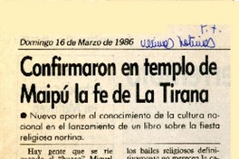 Confirmaron en templo de Maipú la fe de La Tirana  [artículo].