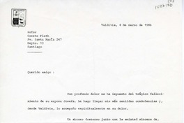 [Carta] 1986 marzo 4, Valdivia, Chile [a] Oreste Plath  [manuscrito] Erwin Haverbeck O.