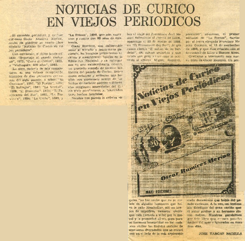 Noticias de Curicó en viejos periódicos  [artículo] José Vargas Badilla.