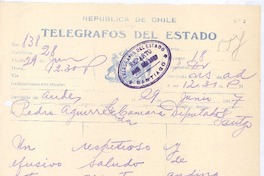 [Telegráma], 1917 jun. 29 Los Andes, Chile <a> Pedro Aguirre Cerda, Chile