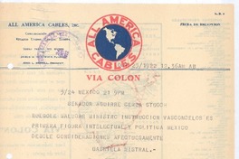 [Telegrama], 1922 oct. 25 México <a> Pedro Aguirre Cerda, Chile