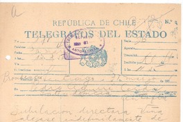 [Telegrama], 1921 mar. 31 Santiago, Chile <a> Pedro Aguirre Cerda, Chile