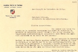 [Carta] 1945 nov. 22, Santiago [a] Gabriela Mistral
