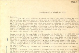 [Carta] 1940 abr. 15, Santiago, [Chile] [a] Gabriela Mistral