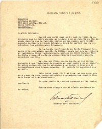 [Carta] 1948 oct. 6, Santiago, [Chile] [a] Gabriela Mistral, Santa Bárbara, California, [EE.UU.]