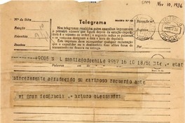 [Telegrama] 1936 nov. 10, Santiago [a] Gabriela Mistral