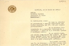 [Carta] 1950 mar. 13, Santiago [a] Gabriela Mistral