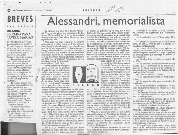 Alessandri, memorialista  [artículo] Filebo.