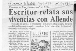 Escritor relata sus vivencias con Allende  [artículo].