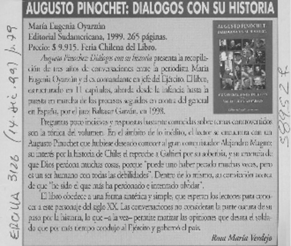 Augusto Pinochet, diálogos con su historia  [artículo] Maria Rosa Verdejo