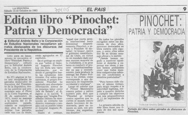 Editan libro "Pinochet patria y democracia".