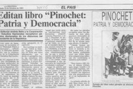 Editan libro "Pinochet patria y democracia".
