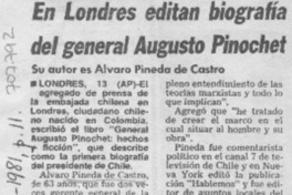 En Londres editan biografía del general Augusto Pinochet.