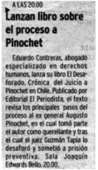 Lanzan libro sobre el proceso a Pinochet.