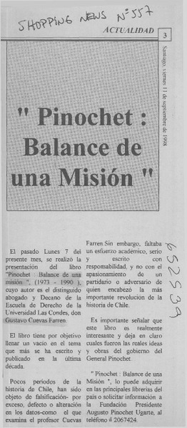 "Pinochet, balance de una misión"  [artículo]