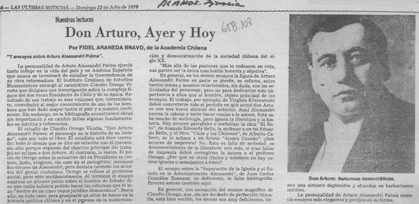 Don Arturo ayer y hoy  [artículo] Fidel Araneda Bravo.
