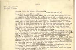 [Carta] 1936 mayo 25, Lisboa, [Portugal] [al] Excmo. Señor D. Arturo Alessandri, Santiago, Chile