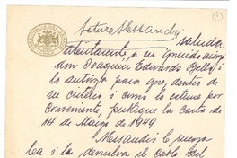 [Tarjeta] 1949 mar. 15, Santiago, Chile [a] Joaquín Edwards Bello