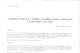 Gabriela Mistral-Pedro Aguirre Cerda, cartas en la historia 1918-1940  [artículo] Virginia Rioseco Medina.