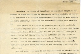 [Carta] 1962 diciembre 23, Santiago, Chile [a] Jorge Alessandri Rodríguez  [manuscrito] Magdalena Petit.