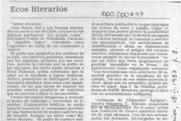 Ecos literarios  [artículo] Adolfo Schwarzenberg.