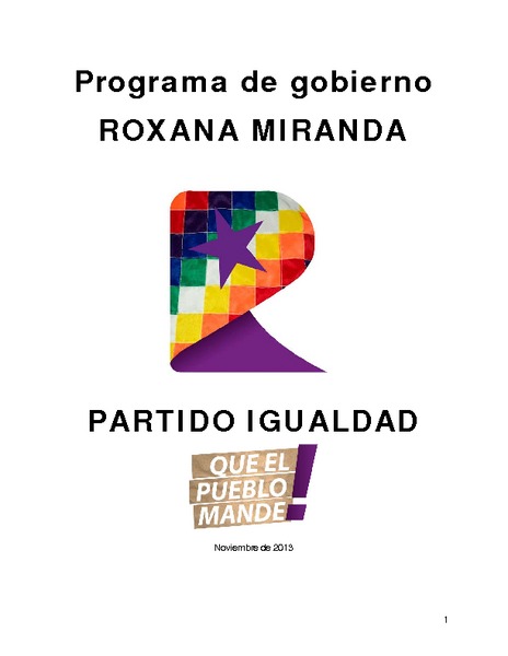 Programa de gobierno Roxana Miranda partido igualdad.