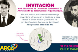 Invitación este sábado 05 de Octubre se conmemora el Aniversario Nº39 de la muerte de Miguel Enríquez.